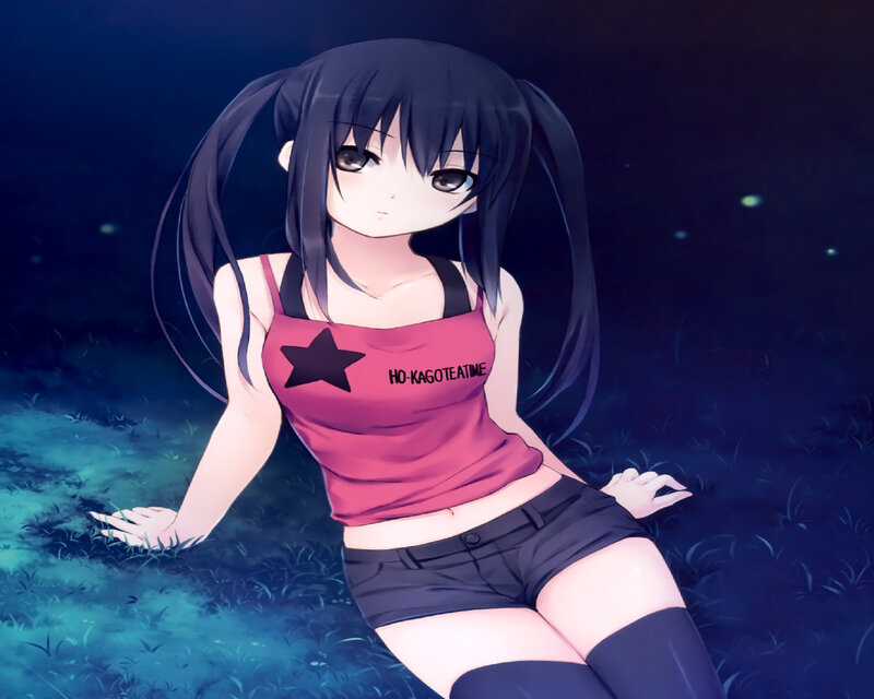 Anime Girl Sitting on Grass — Blue, Calm