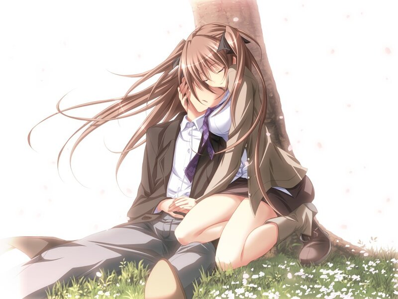 Anime Girl Sitting on Grass — Brown