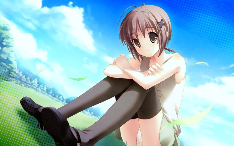 anime girl sitting on grass