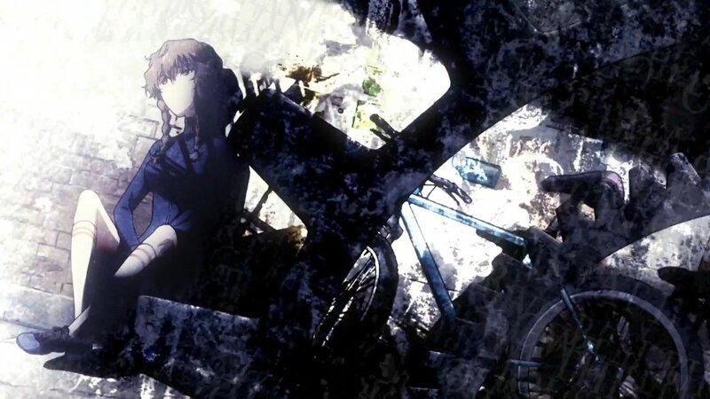 Anime Girl Sitting on Ground — Blue, Dramatic