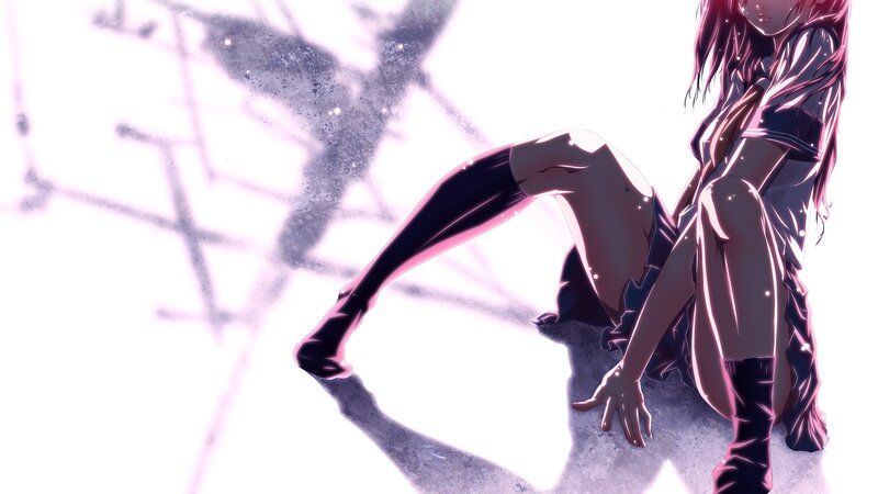 Anime Girl Sitting on Ground — Pink