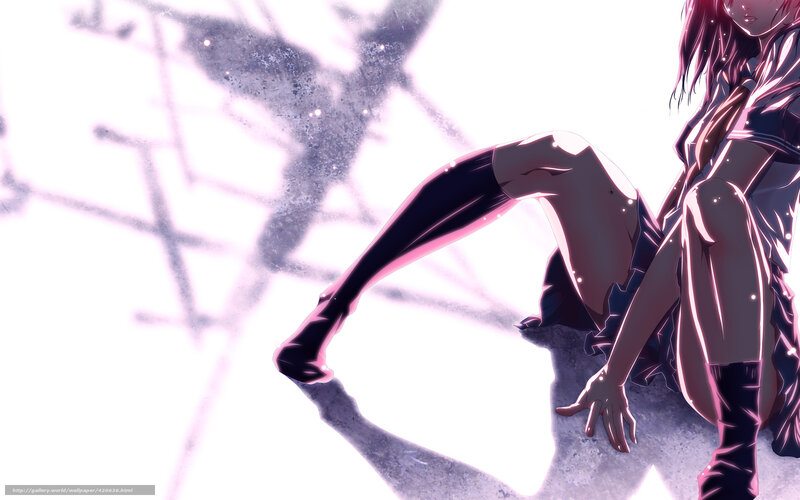 Anime Girl Sitting on Ground — Purple, Dramatic