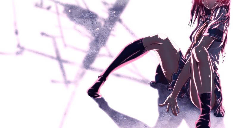 Anime Girl Sitting on Ground — White, Dramatic