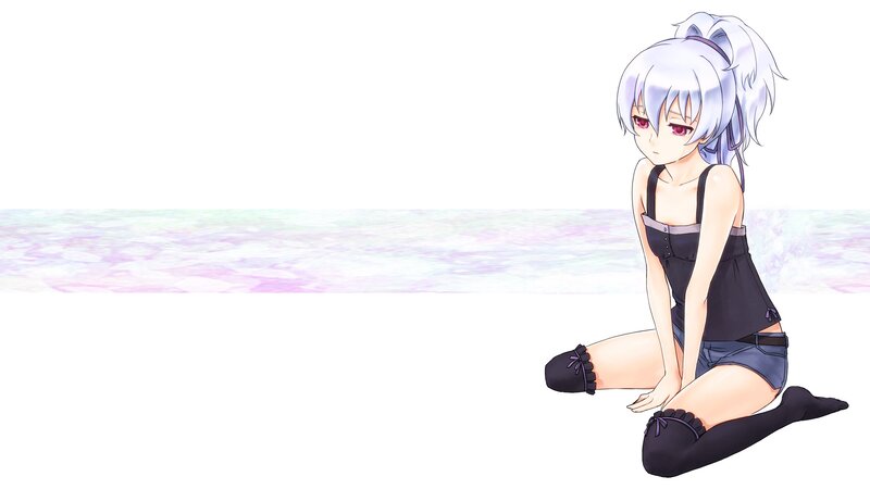 Anime Girl Sitting on Ground — White