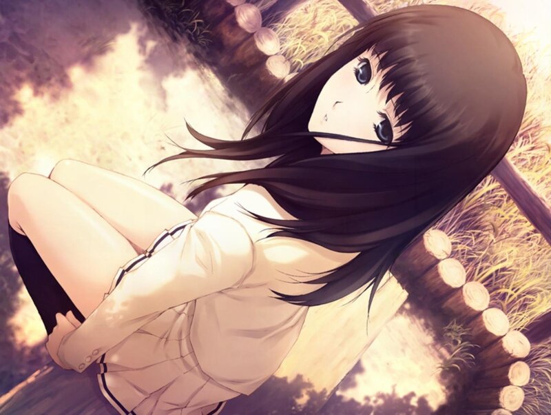 anime girl sitting on hay