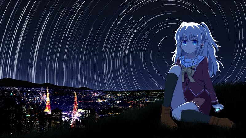 Anime Girl Sitting on Hill