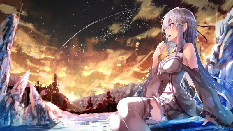 Anime Girl Sitting on Ice