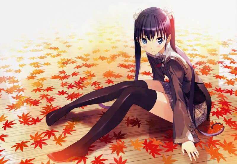 Anime Girl Sitting on Leaves