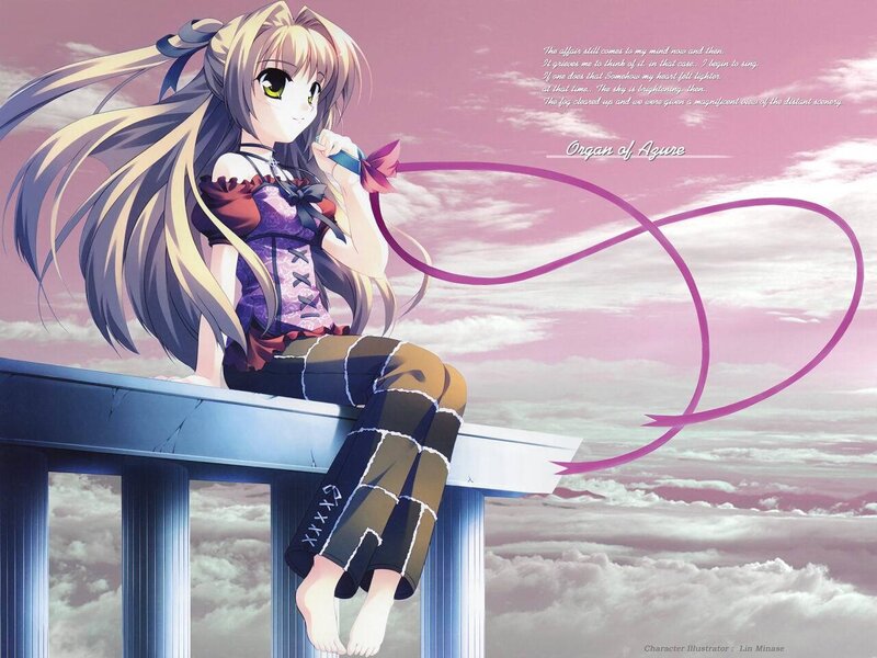 Anime Girl Sitting on Ledge — Pink