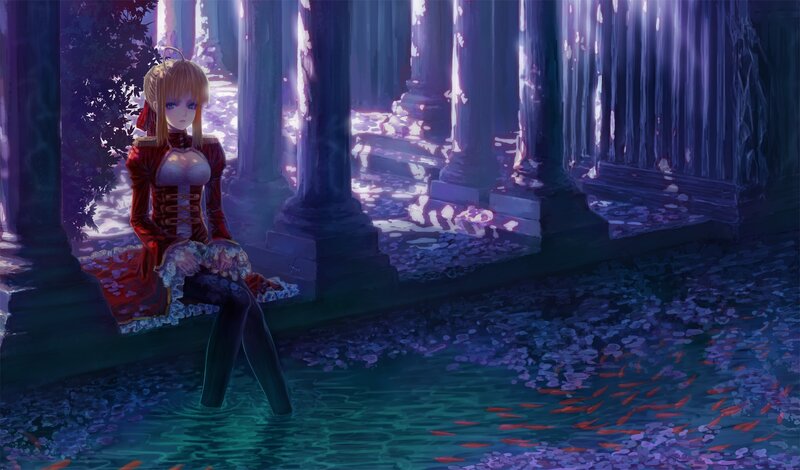 Anime Girl Sitting on Ledge — Purple, Serene, Night