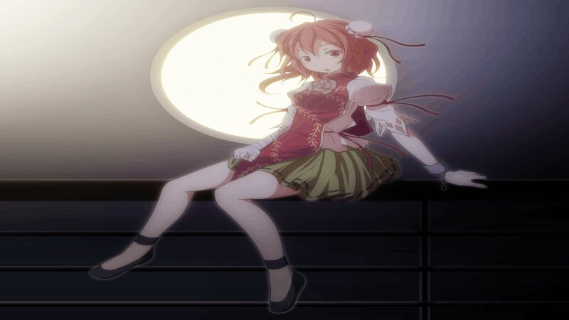 Anime Girl Sitting on Ledge — Red