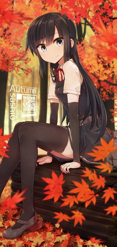 Anime Girl Sitting on Log
