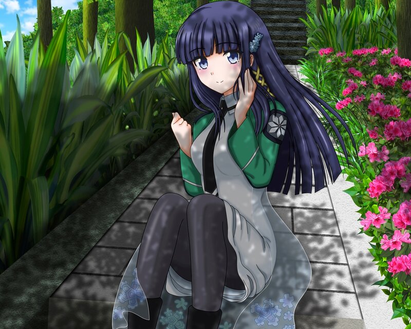 Anime Girl Sitting on Path