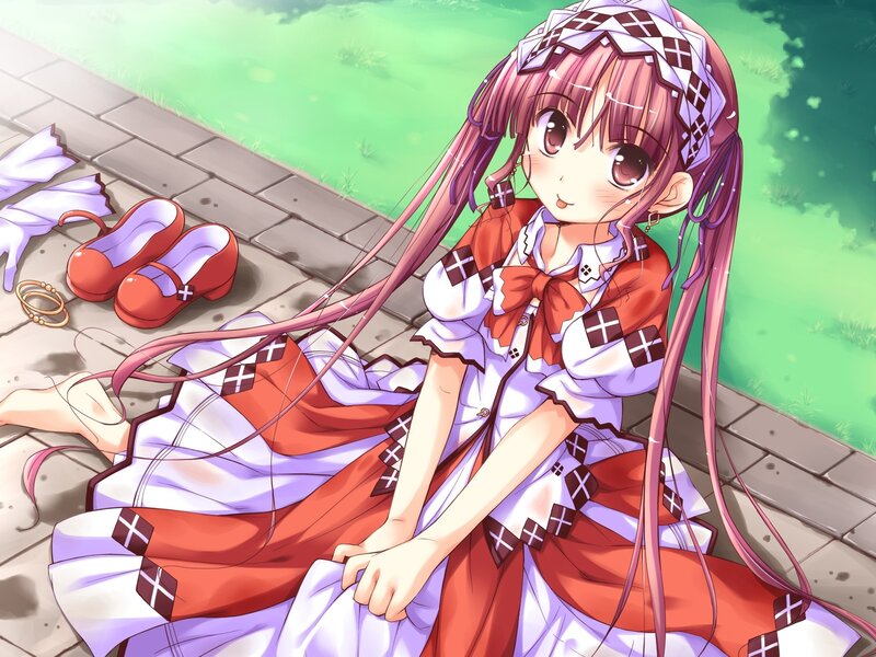 Anime girl sitting on pavement
