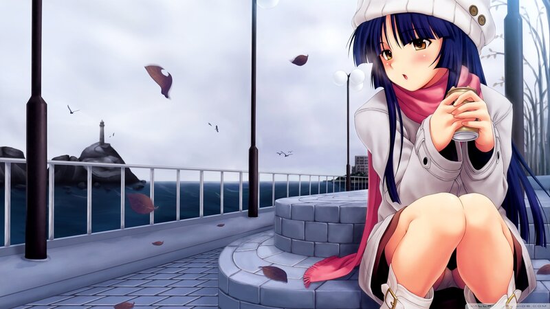 Anime Girl Sitting on Pier