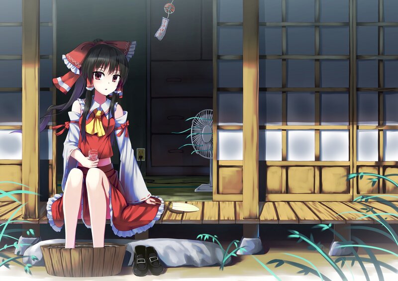 Anime Girl Sitting on Porch
