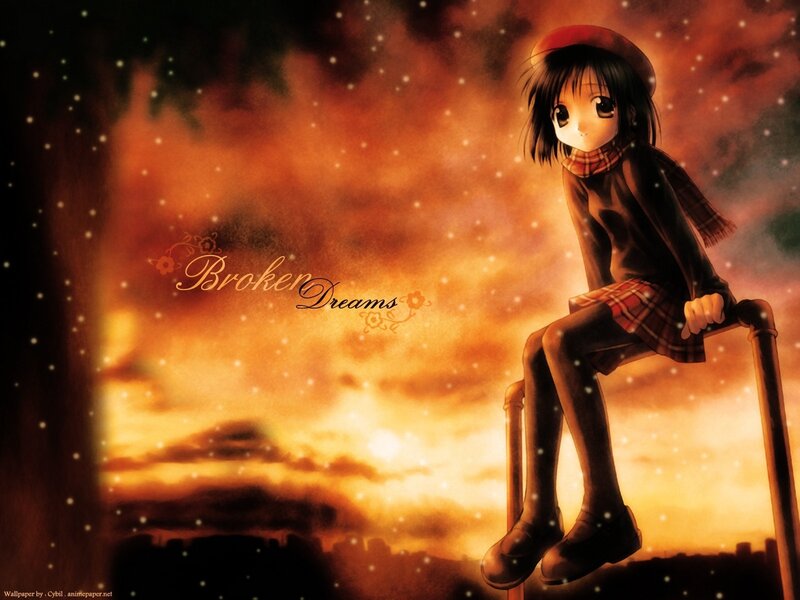 Anime Girl Sitting on Rail — Orange