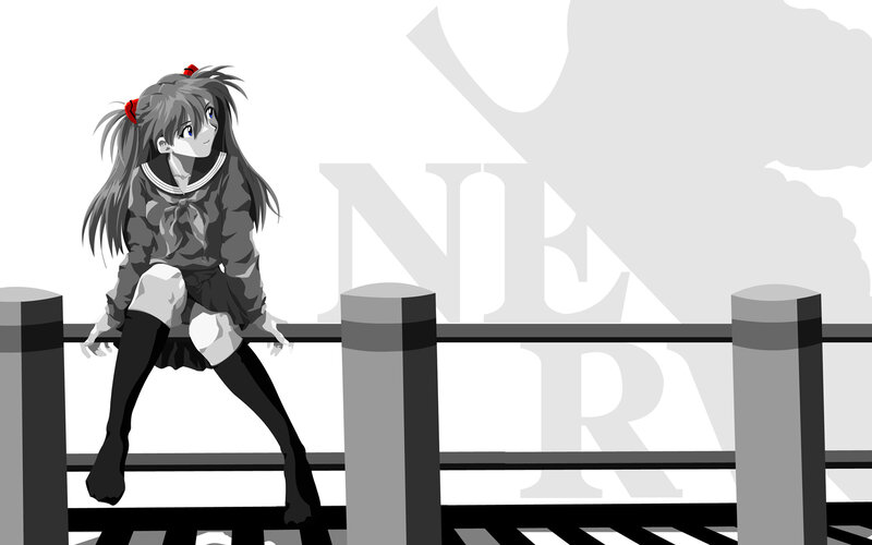 anime girl sitting on railing