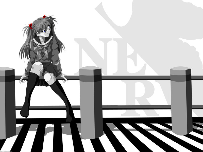 Anime Girl Sitting on Railing — Black