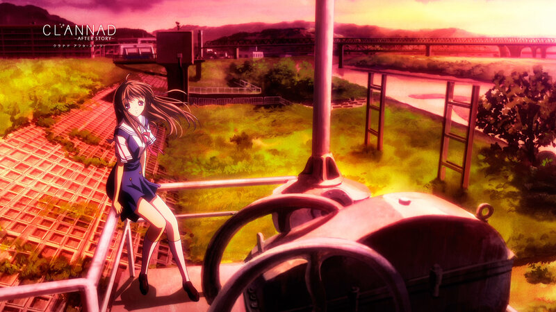 Anime Girl Sitting on Railing — Pink