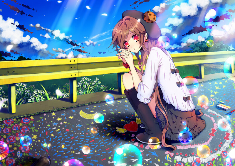 Anime Girl Sitting on Road