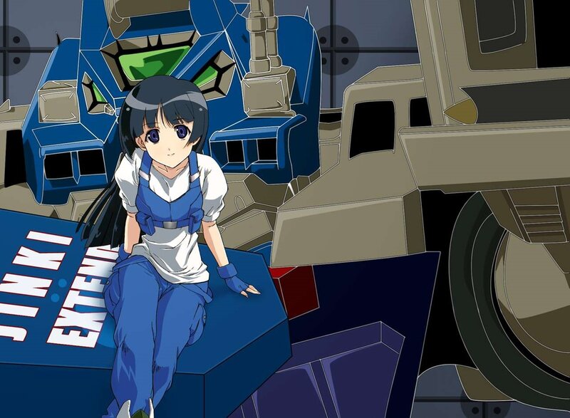 Anime Girl Sitting on Robot