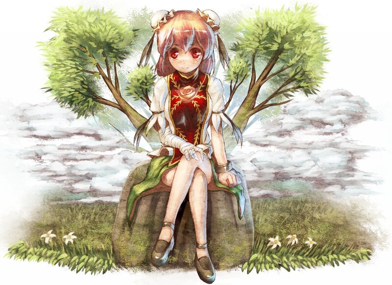 Anime Girl Sitting on Rock