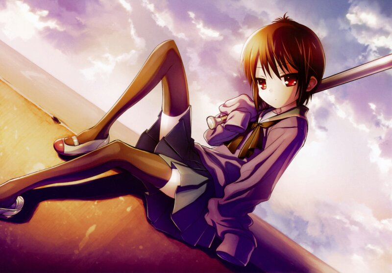 Anime Girl Sitting on Roof