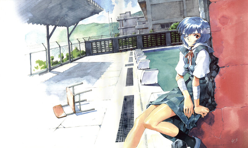 anime girl sitting on rooftop