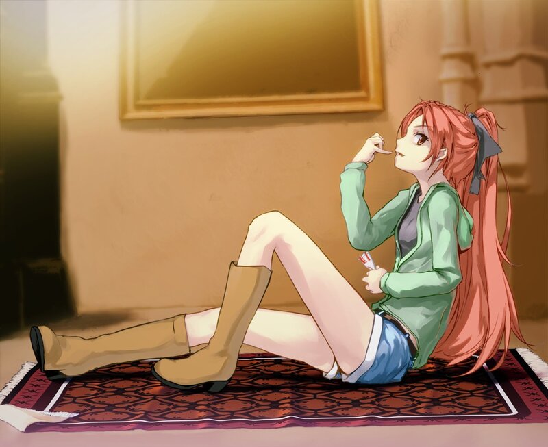 anime girl sitting on rug