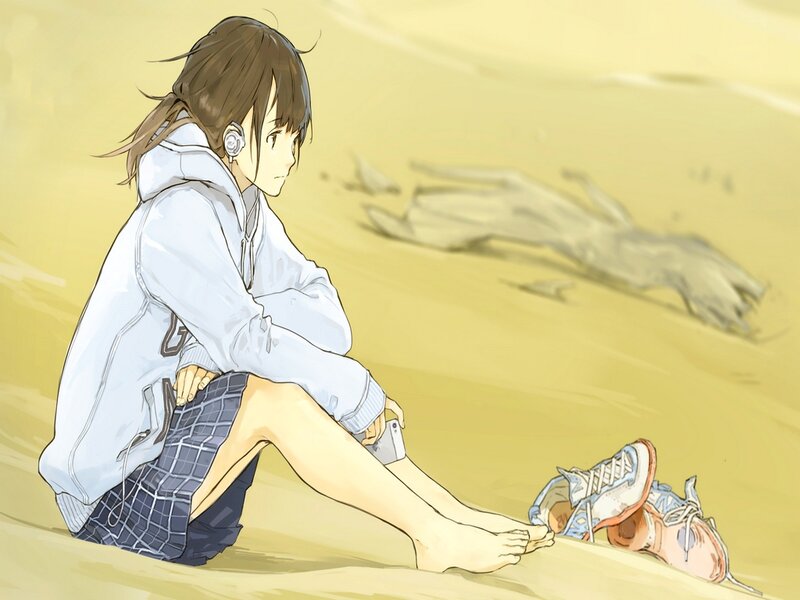 Anime Girl Sitting on Sand