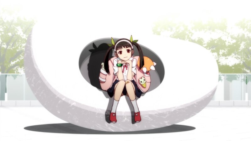 anime girl sitting on sculpture