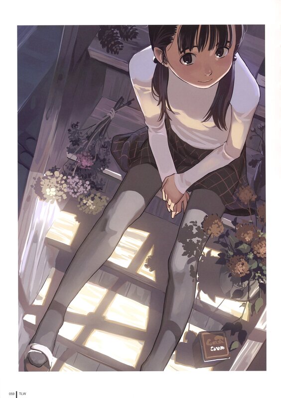anime girl sitting on stairs