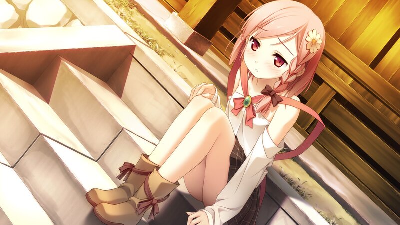 anime girl sitting on stairs