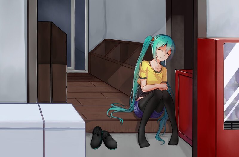 Anime Girl Sitting on Step