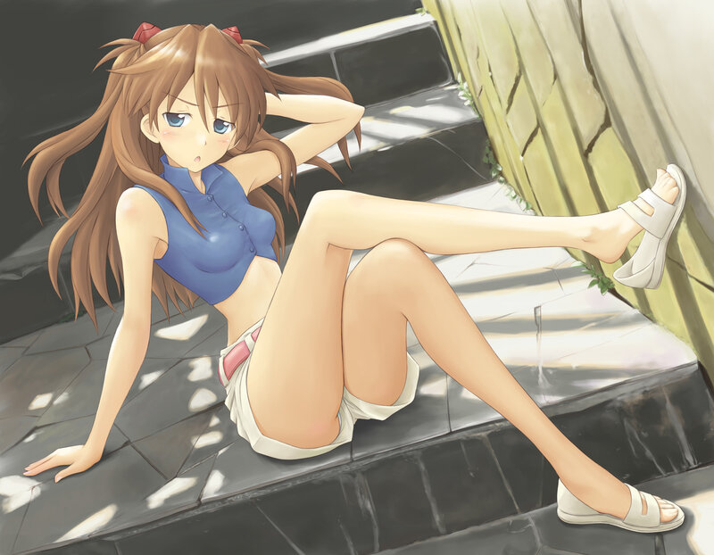 anime girl sitting on steps