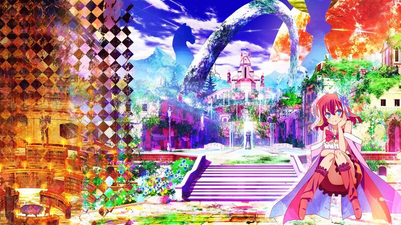 Anime Girl Sitting on Steps — Purple