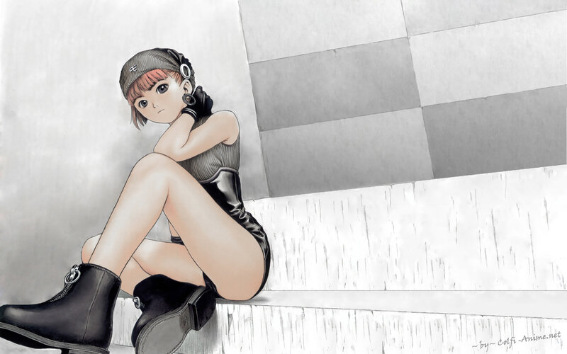 anime girl sitting on steps