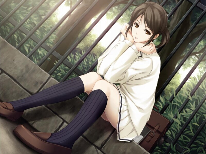 Anime Girl Sitting on Steps — White, Calm