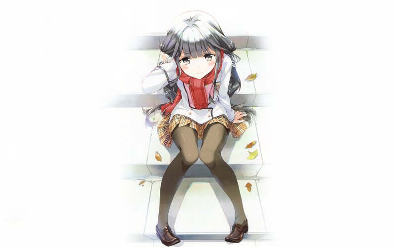 Anime Girl Sitting on Steps — White