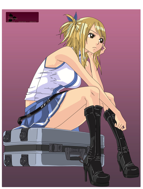 anime girl sitting on suitcase