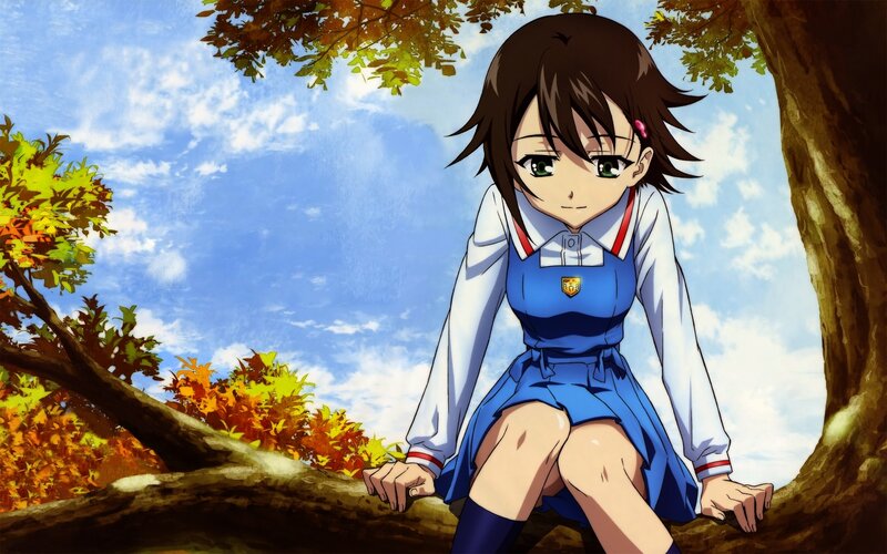 Anime Girl Sitting on Tree — Blue