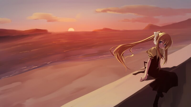 Anime Girl Sitting on Wall — Orange
