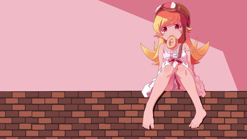 Anime Girl Sitting on Wall — Pink