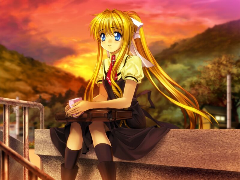 Anime Girl Sitting on Wall — Yellow