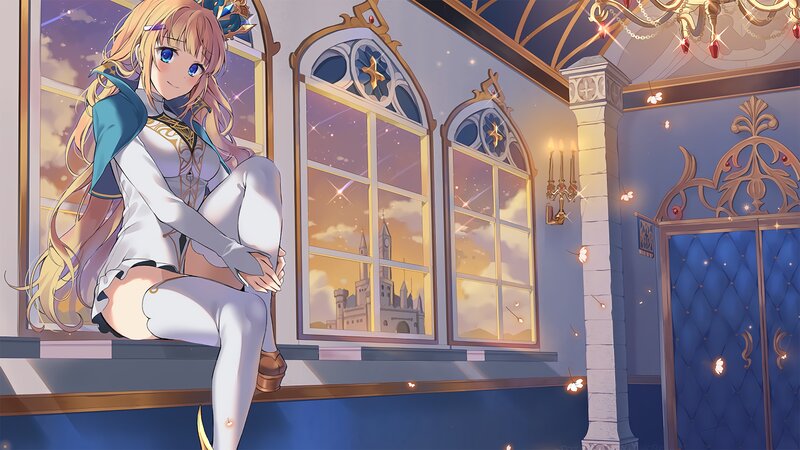 Anime Girl Sitting on Windowsill — Blue
