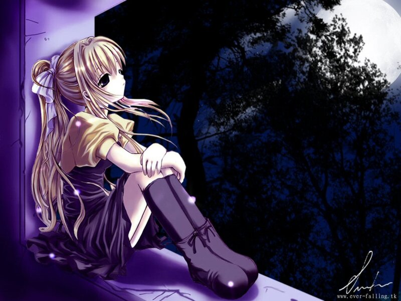 Anime Girl Sitting on Windowsill