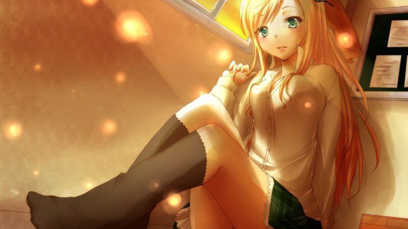 Anime Girl Sitting — Orange, Calm, Sunset