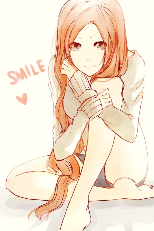 Anime Girl Sitting — Orange, Calm, Sweater