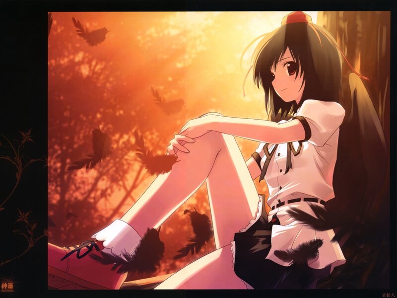 Anime Girl Sitting — Orange, Serene, Sunset